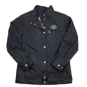 Harley Davidson Women's XS Nylon Windbreaker Jacket Black Gray Full Zip Buttons